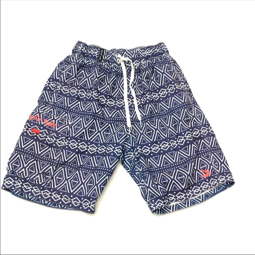 Swim Trunks Geometric Print Blue Orange White Sz S Drawstring